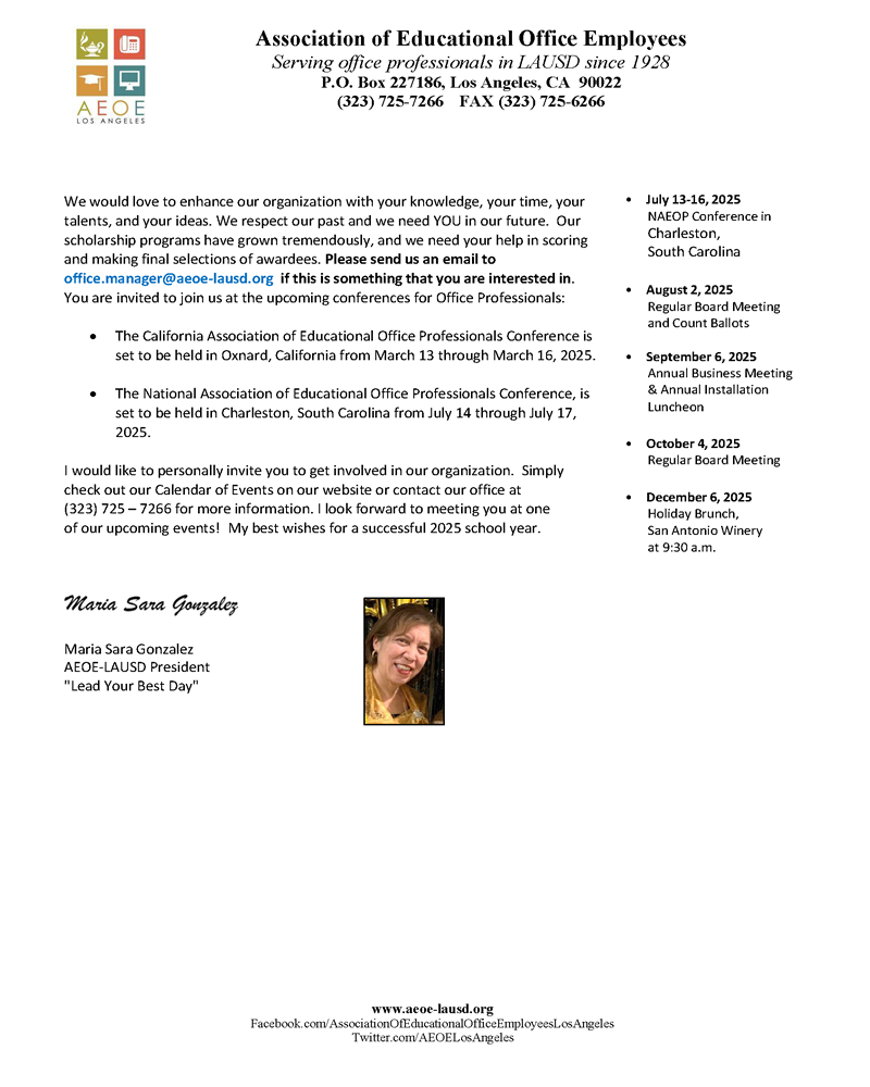 Page 2 of President's 2024-25 Welcome Letter